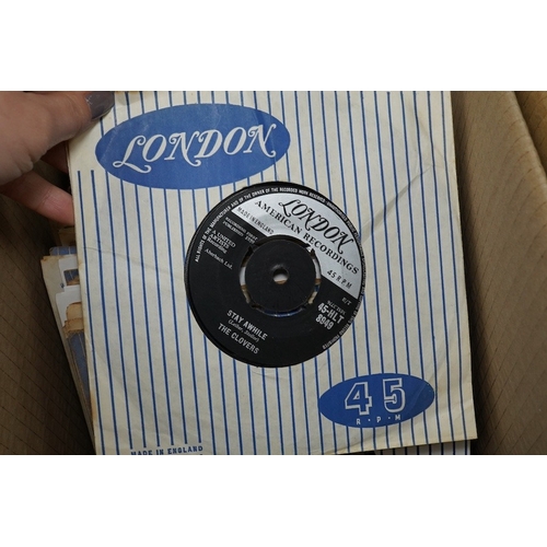 267 - Four boxes of 7 inch singles, all on the London record label, artists include; The Rolling Stones, R... 