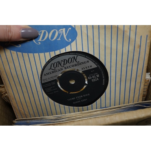 267 - Four boxes of 7 inch singles, all on the London record label, artists include; The Rolling Stones, R... 