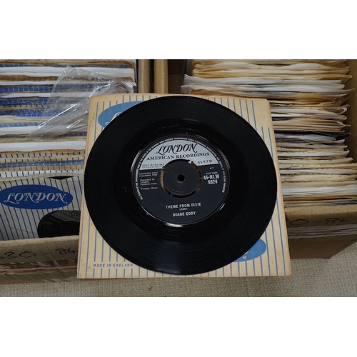 267 - Four boxes of 7 inch singles, all on the London record label, artists include; The Rolling Stones, R... 