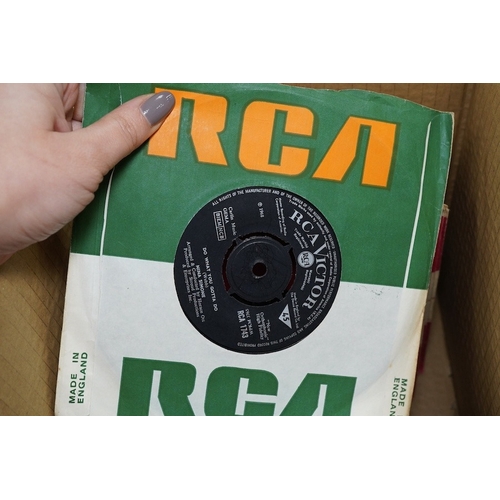 268 - Three boxes of 7 inch singles, all on the RCA and Top Rank record labels, artists include; Nina Simo... 