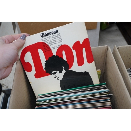 270 - Three boxes of 7 inch singles, on various record labels including; Columbia, Decca, CBS, Phillips, e... 