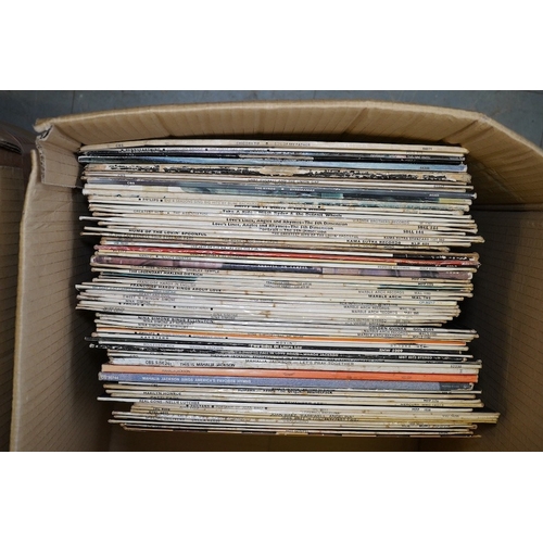 281 - Two boxes of LP record albums, artists include; Chicory Tip, the Byrds, The Fifth Dimension, Lovin ... 