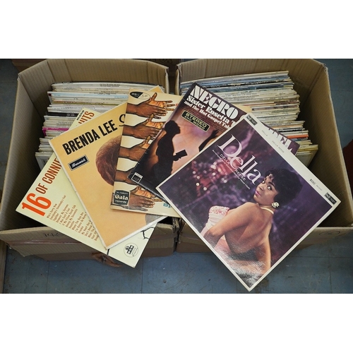 281 - Two boxes of LP record albums, artists include; Chicory Tip, the Byrds, The Fifth Dimension, Lovin ... 