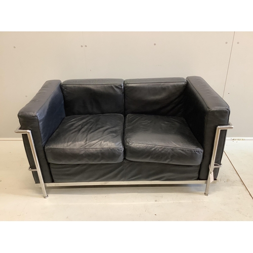 29 - A Le Corbusier style two seater settee, width 130cm, depth 70cm, height 64cm. Condition - fair... 