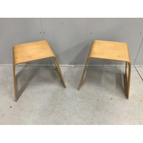 31 - A pair of Swedish wooden stools by USA Norinder for IKEA, c.1990, each width 48cm, depth 35cm, heigh... 