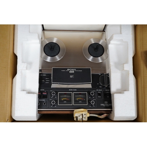 315 - A Sony TC-377 reel to reel stereo tape deck with Sony DP-16 dust protector, both in original card bo... 