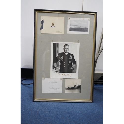 327 - Lord Mountbatten interest; a signed portrait photograph, framed together with a Christmas card signe... 