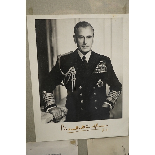 327 - Lord Mountbatten interest; a signed portrait photograph, framed together with a Christmas card signe... 