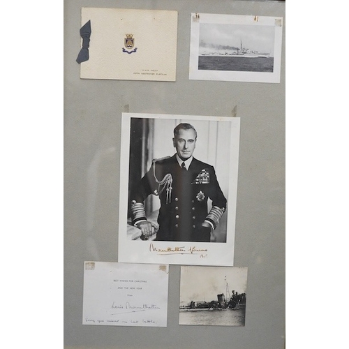 327 - Lord Mountbatten interest; a signed portrait photograph, framed together with a Christmas card signe... 