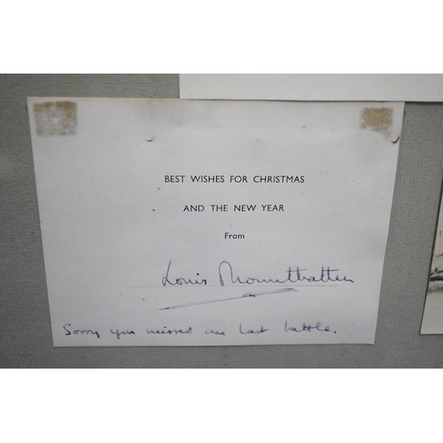 327 - Lord Mountbatten interest; a signed portrait photograph, framed together with a Christmas card signe... 