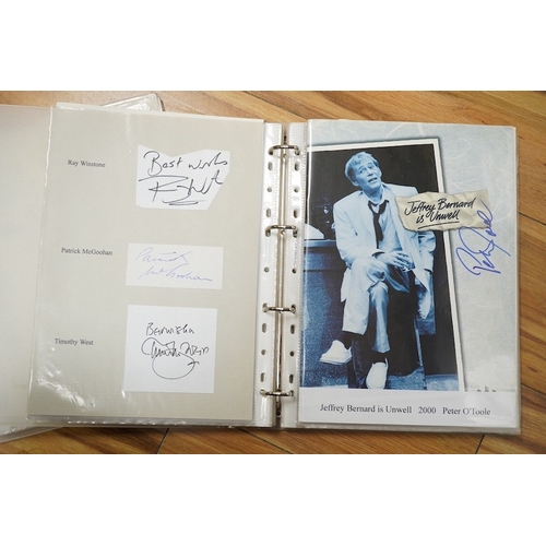 331 - A collection of autographs, signed photos, and signed theatre programmes contained within two folder... 