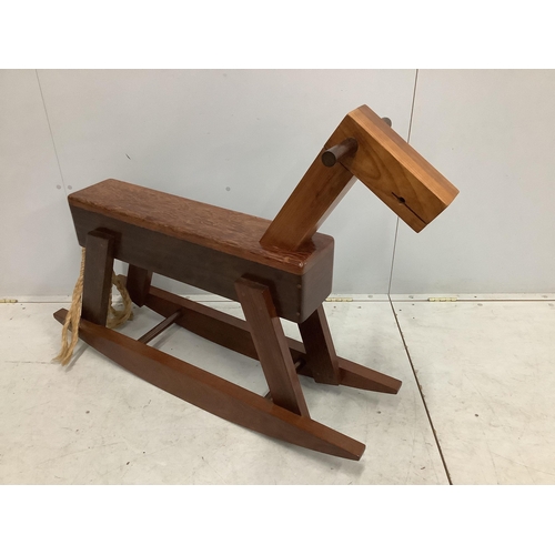 35 - 80-120A mid century design exotic hardwood rocking horse, length 114cm, height 88cm. Condition - goo... 