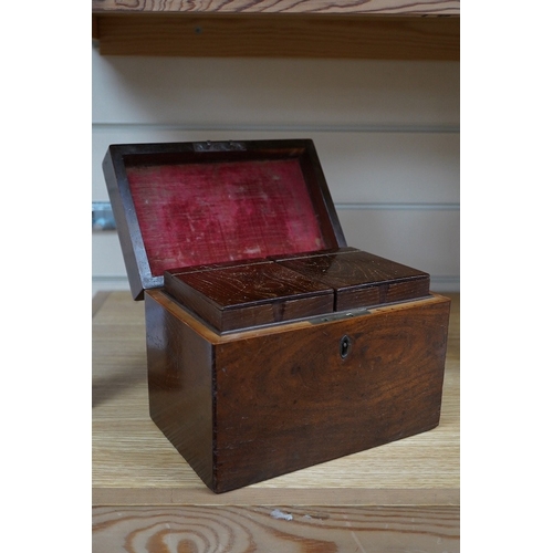 351 - A George III tea caddy, possibly a commemorative made from the timbers of a ship, the top inset with... 