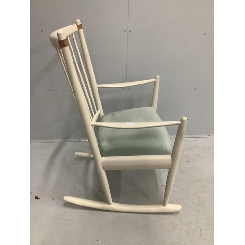 36 - Niels Eilersen. A white painted rocking chair, width 64cm, depth 44cm, height 100cm. Condition - fai... 