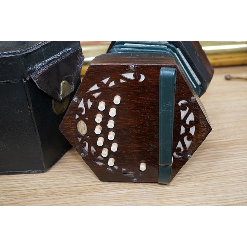 366 - A leather cased mid 19th century Lachenal, London, 23 button concertina. Condition - fair to good, s... 