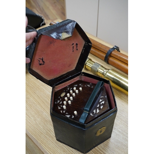 366 - A leather cased mid 19th century Lachenal, London, 23 button concertina. Condition - fair to good, s... 