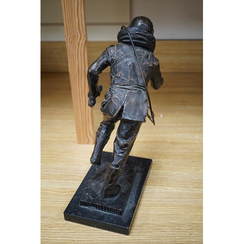 369 - James Butler (b.1931), a bronze study of a WW2 airman, Scramble, signed, 33cm high. Condition - go... 