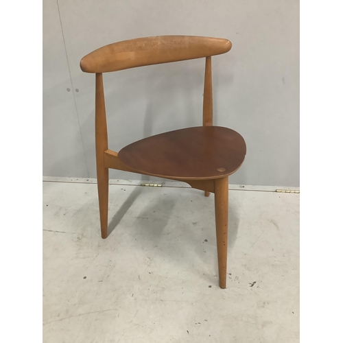 37 - A Hans Wegner for Fritz Hansen 'Heart' dining chair, in beech and teak, Danish circa 1952, width 53c... 