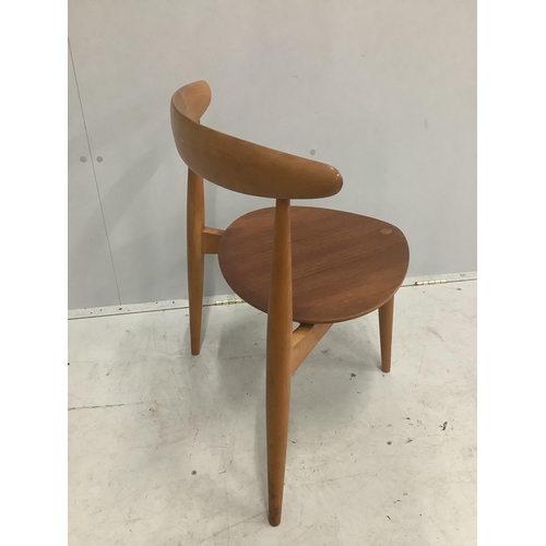 37 - A Hans Wegner for Fritz Hansen 'Heart' dining chair, in beech and teak, Danish circa 1952, width 53c... 