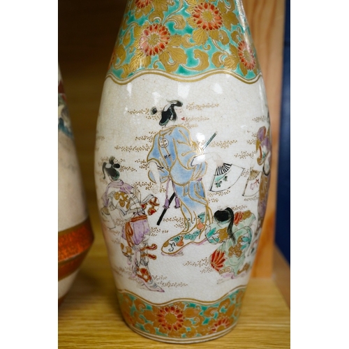 373 - Two Japanese Satsuma vases, tallest 31cm high. Condition - both have damage