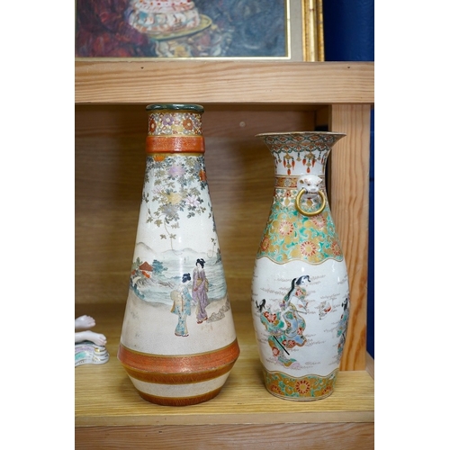 373 - Two Japanese Satsuma vases, tallest 31cm high. Condition - both have damage