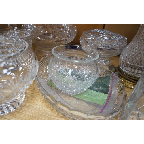 393 - A collection of glassware, some Brierley to include pair of lamps, fruit bowls, cake slice and a lar... 