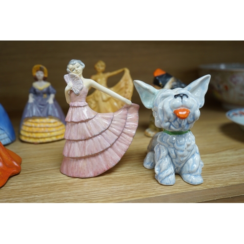 400 - A Wade 1930s dancer Jeanette, 16cm high, together with six Crown Devon figures and two Crown Devon... 