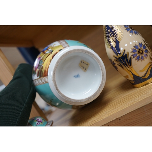 403 - A Dresden porcelain jar and cover, 32cm high, a Doulton Burslem Grecian revival vase and and a Conti... 