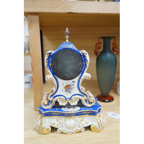 404 - A French Paris porcelain waisted clock, striking on a bell, raised on original matching stand in the... 