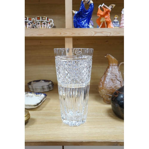 407 - A large Waterford cut glass vase, 35cm high. Condition - chipped to top rim