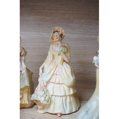 417 - Nine Crown Devon 1930's dancers, in the manner of Wade figures, tallest 26cm high. Condition - fair ... 