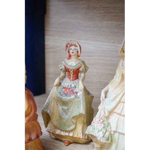 417 - Nine Crown Devon 1930's dancers, in the manner of Wade figures, tallest 26cm high. Condition - fair ... 