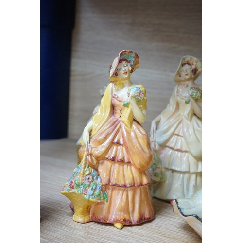 417 - Nine Crown Devon 1930's dancers, in the manner of Wade figures, tallest 26cm high. Condition - fair ... 