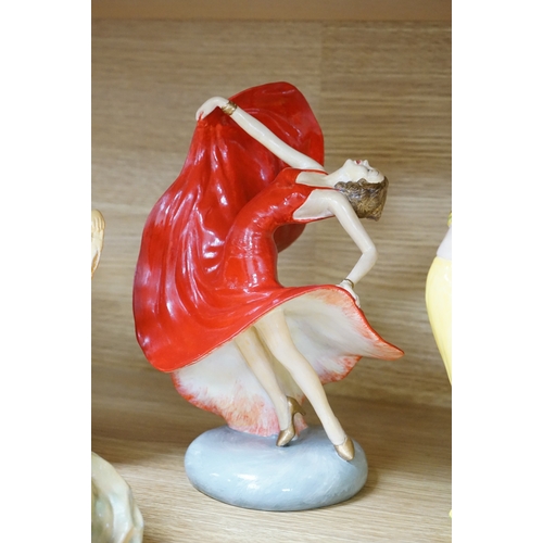 417 - Nine Crown Devon 1930's dancers, in the manner of Wade figures, tallest 26cm high. Condition - fair ... 