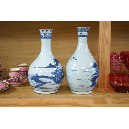 421 - Two Chinese blue and white guglet bottles, 18th century, tallest 24cm high. Condition - good