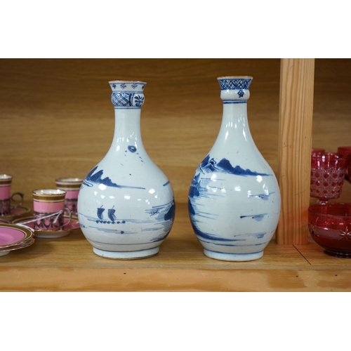 421 - Two Chinese blue and white guglet bottles, 18th century, tallest 24cm high. Condition - good