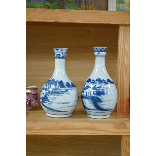 421 - Two Chinese blue and white guglet bottles, 18th century, tallest 24cm high. Condition - good