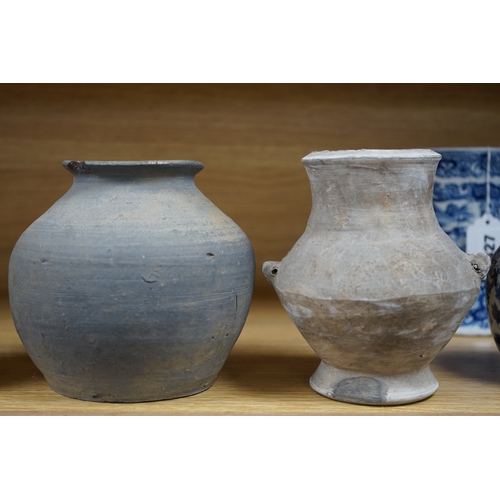 426 - Four Chinese archaic pottery vessels, Neolithic to Han Dynasty, largest 16cm high. Condition - fair,... 