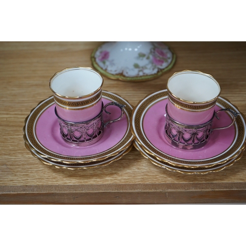 437 - A French porcelain part dessert service together with a set of four Aynsley cups and saucers, the cu... 