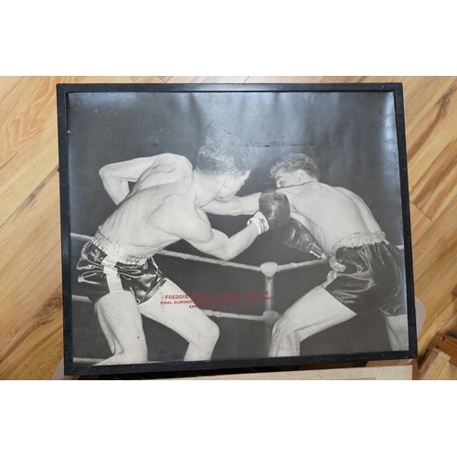 443 - A collection of Jack Solomans boxing promo ephemera to include a shield shaped plaque, black and whi... 