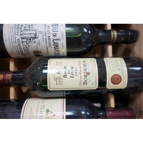 452 - Ten bottles of mixed red wine to include three Château Leoville Barton 1992, in an open crate. Condi... 