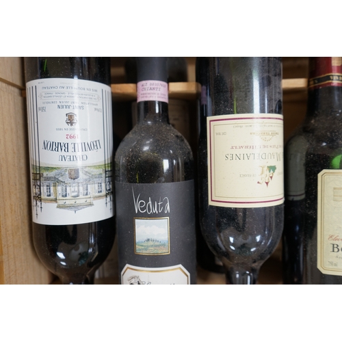 452 - Ten bottles of mixed red wine to include three Château Leoville Barton 1992, in an open crate. Condi... 