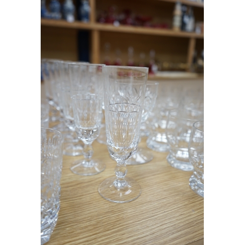 454 - A collection of drinking glasses, including wine glasses, tumblers, champagne flutes, etc. Condition... 