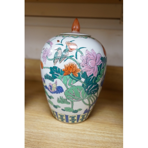 459 - A collection of Chinese ceramics to include and bowls, plates, pottery dragon teapot and a green gla... 