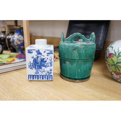 459 - A collection of Chinese ceramics to include and bowls, plates, pottery dragon teapot and a green gla... 