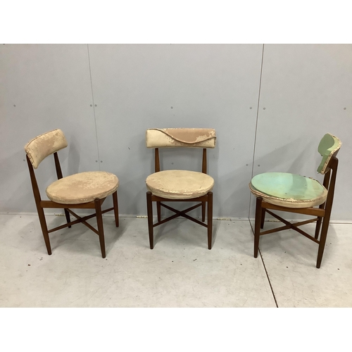 46 - Three G-Plan teak dining chairs with circular seats. Condition - poor