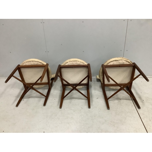 46 - Three G-Plan teak dining chairs with circular seats. Condition - poor