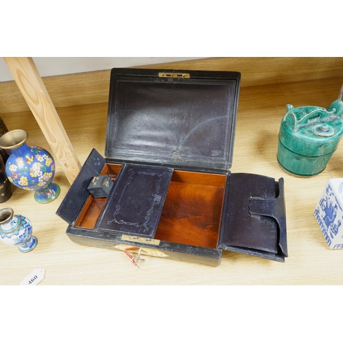 460 - A Perry & Co London Travelling Writing Box, with Bramah Lock & Keys, 36cm wide. Condition - fair... 