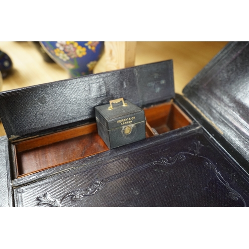 460 - A Perry & Co London Travelling Writing Box, with Bramah Lock & Keys, 36cm wide. Condition - fair... 