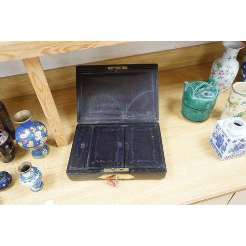 460 - A Perry & Co London Travelling Writing Box, with Bramah Lock & Keys, 36cm wide. Condition - fair... 